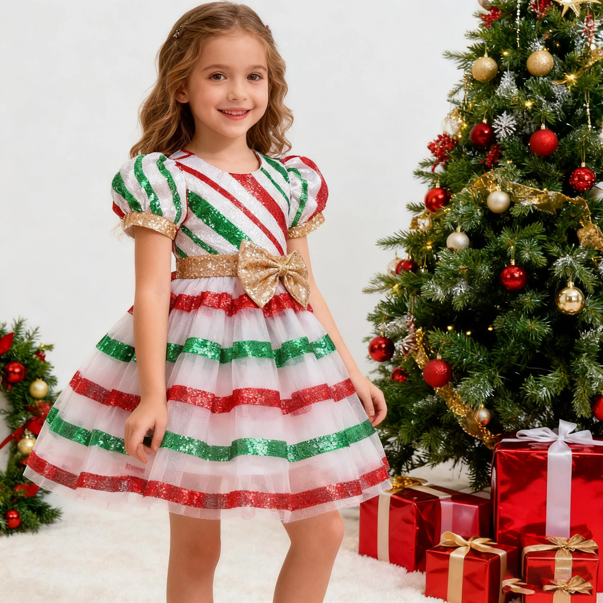 

Baby Girls Striped candy Dress For Girls Flower Floral Wedding Party Dresses Kids Princess Christmas Dress Children Clothing
