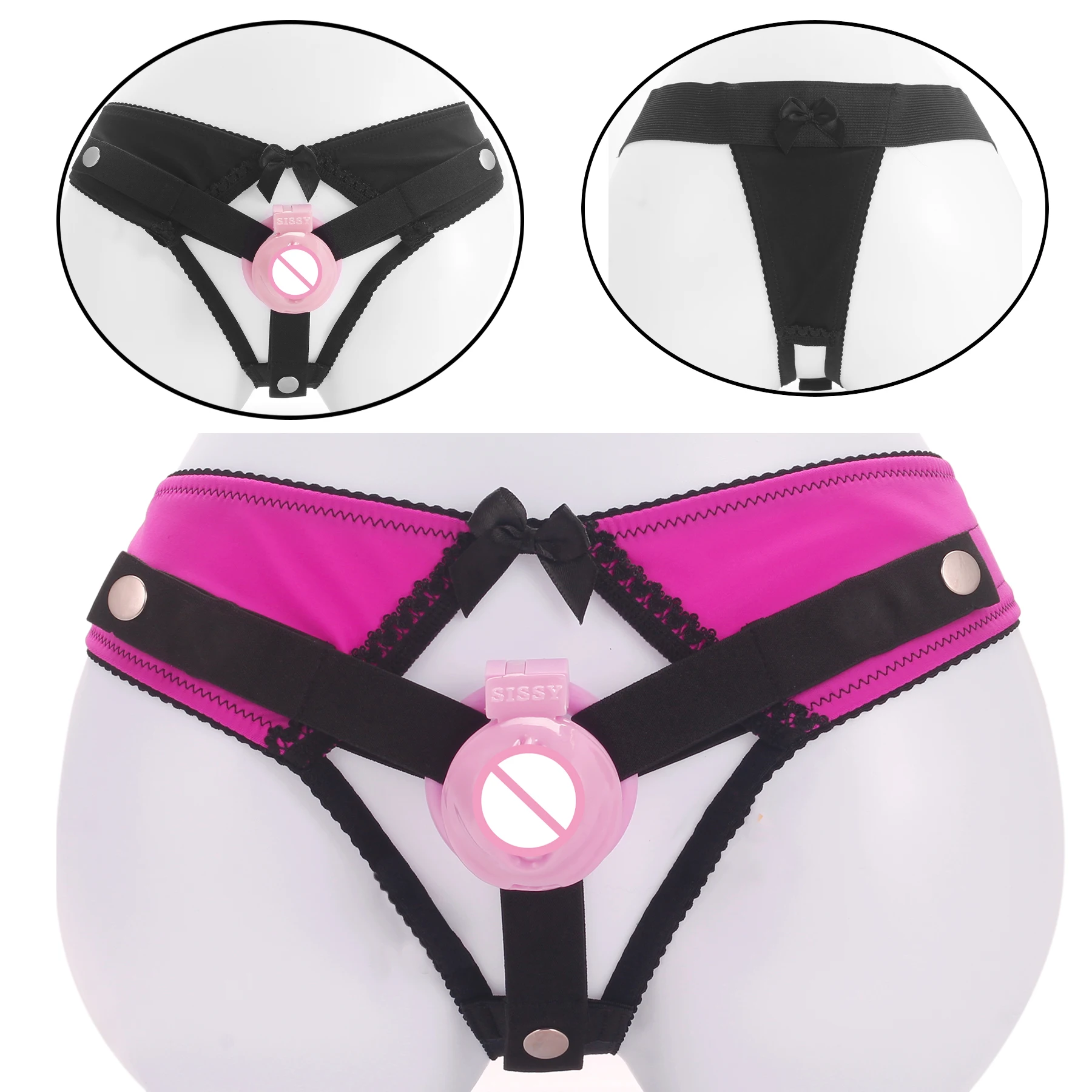 Sissy Training Black Rose Red THONG, subby Chastity Panties, Anti-Falling Harness for Male Chastity Cage