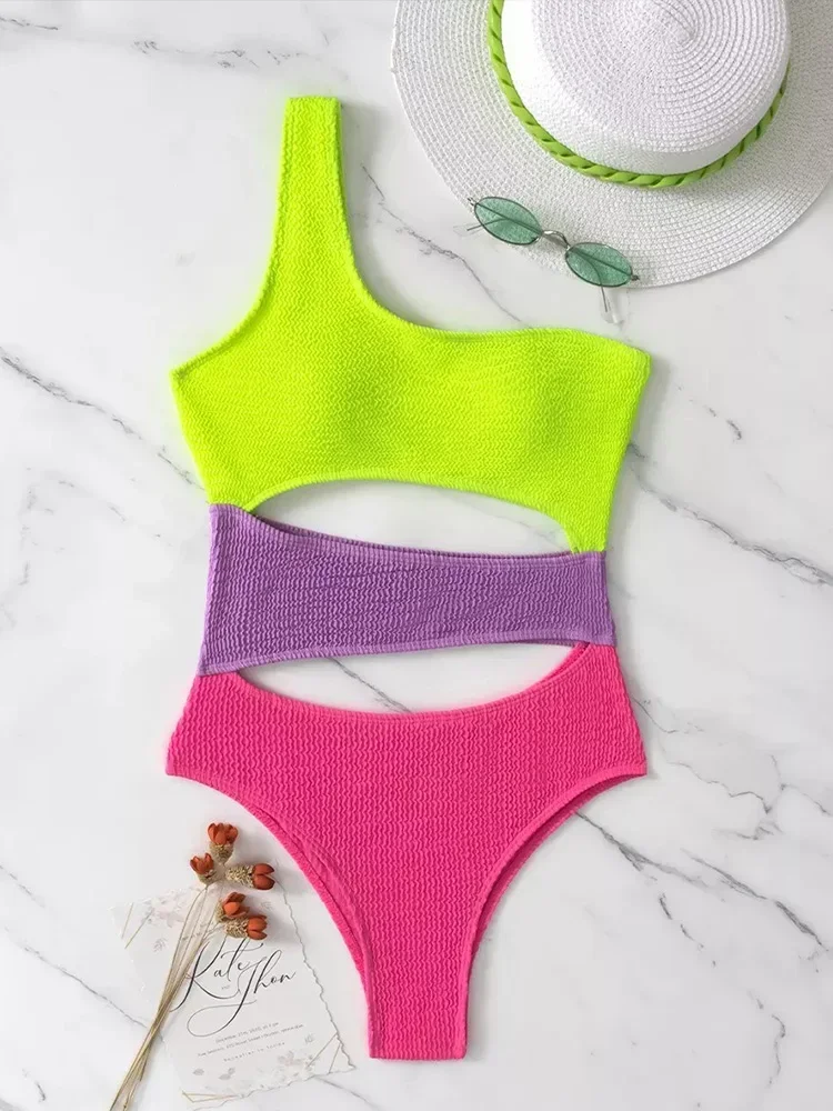 UETEEY 2025 nuevo traje de baño de verano de una pieza, traje de baño Sexy ahuecado de un solo hombro, traje de baño de una pieza para mujer, Bikini estilo playero