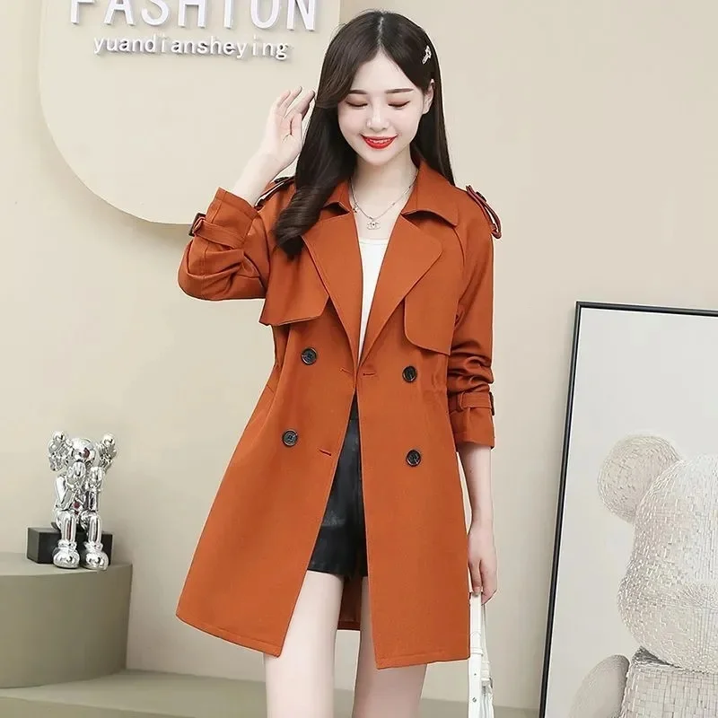

Spring Autumn Female Windbreaker Coat 2023 New Solid Color Single Breasted Medium Length Trench Coat For Women's Basic Coats 4XL