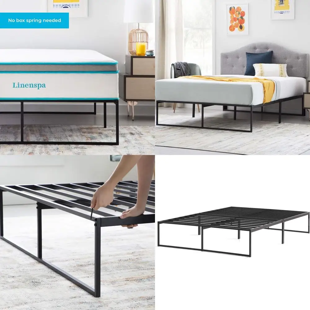 Cama Plataforma Tradicional King Size de Metal - Montagem Fácil, Aço Resistente, Sem Box Spring, Armazenamento Sob a Cama, Base para Colchão, 14