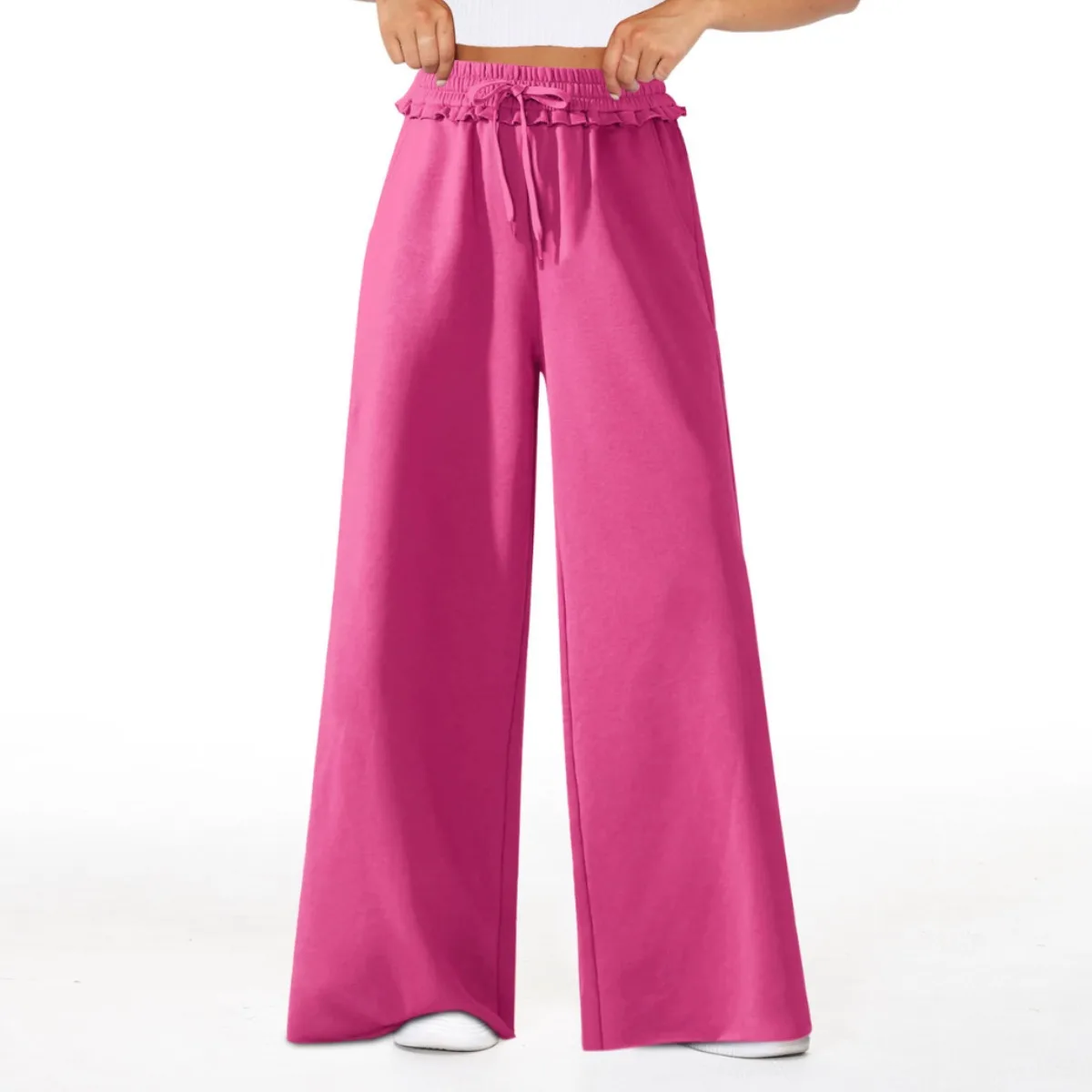 

Осень 2024, новые женские свободные прямые повседневные брюки, широкие брюки с поясом, утягивающие брюки с высокой талией, удобный свободный крой