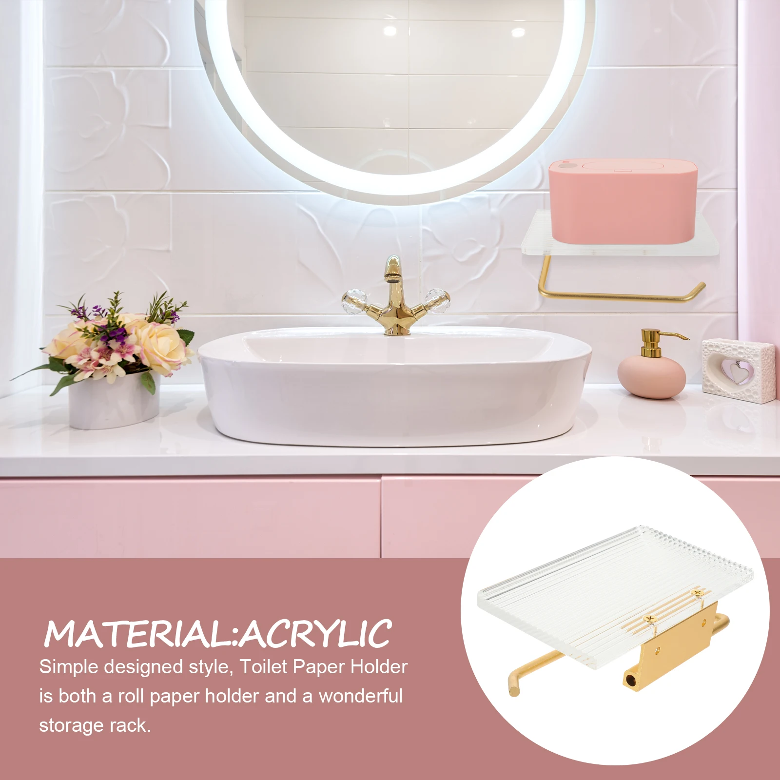 

Punch Free High Grade Acrylic Aluminum Toilet Holder with Shelf Wall Mounted Bathroom Paper Roll Holder No Punching Paper Rack