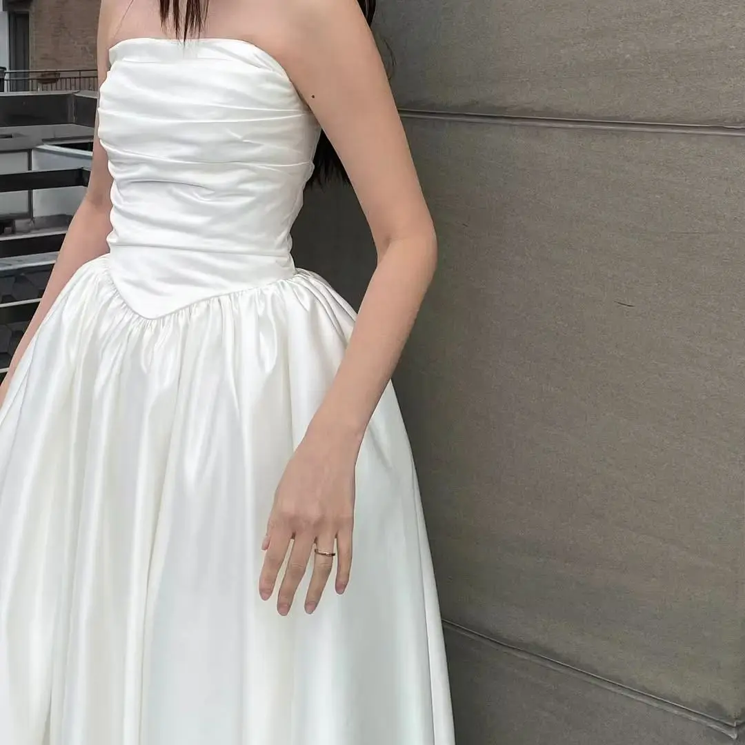 

Giyu Simple Korea A-Line Wedding Dresses 웨딩드레스 Soft Stain Lvory Pleat Customized Korea Photoshoot Plus Size Bridal Gown 2025