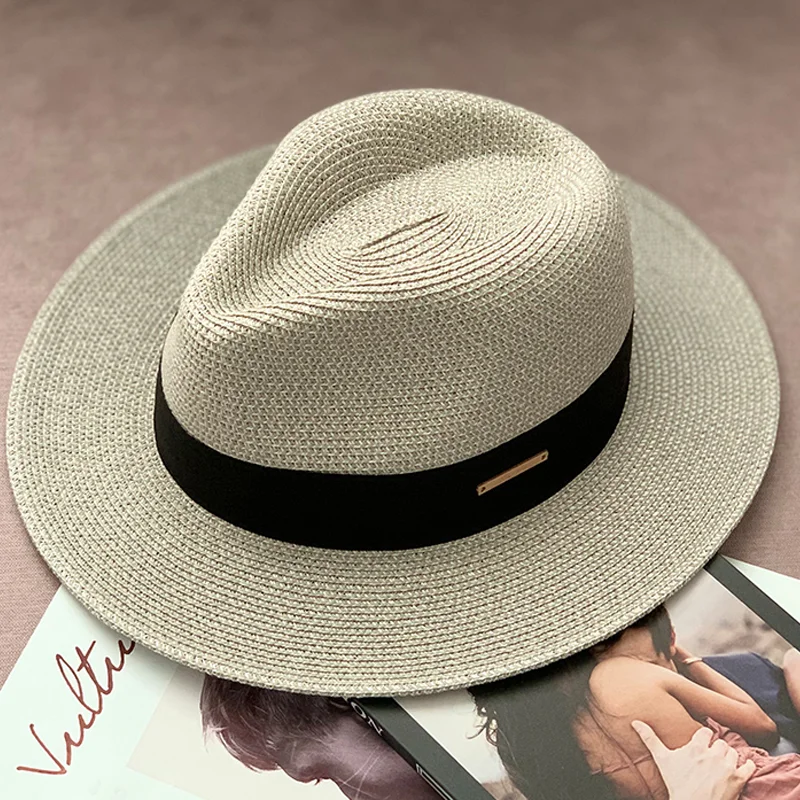 Chapéu de palha de panamá unisex chapéu de chapéu de chapéu fedora cabeça grande circunferência sun sombra proteção uv all-match moda ajustável breathabl