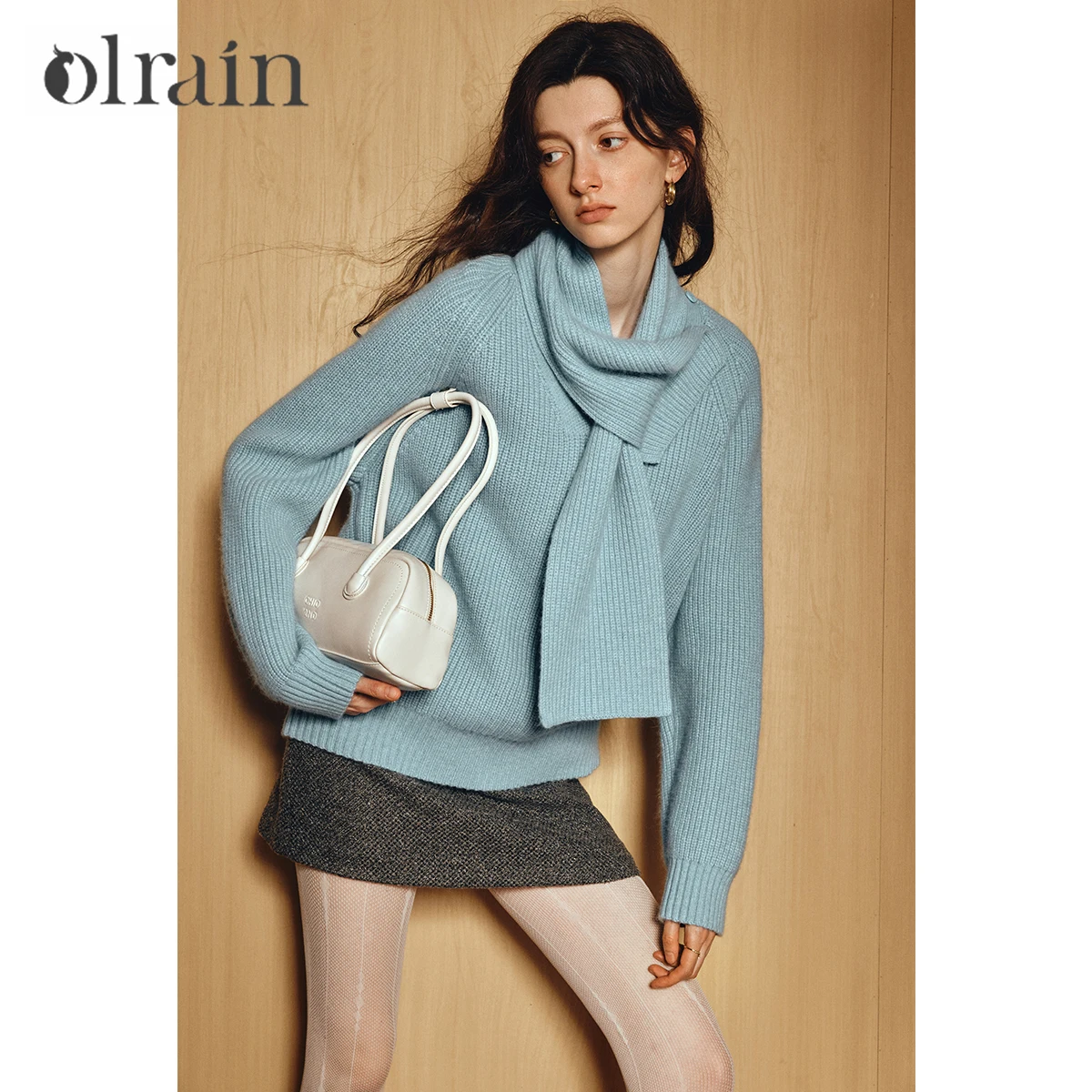 

OLrain Women's Knit Jumper 2025 Autumn Detachable Scarf High Strecth Sweater Office Lady Commuter Solid Pullovers O57DM96599