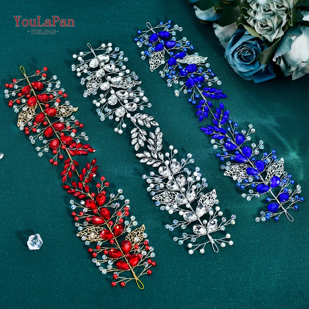 

YouLaPan Shiny Rhinestone Crystal Bride Hair Band Accessories Alloy Leaf Wedding Headpieces Hair Jewelry Pearl Headwear HP935