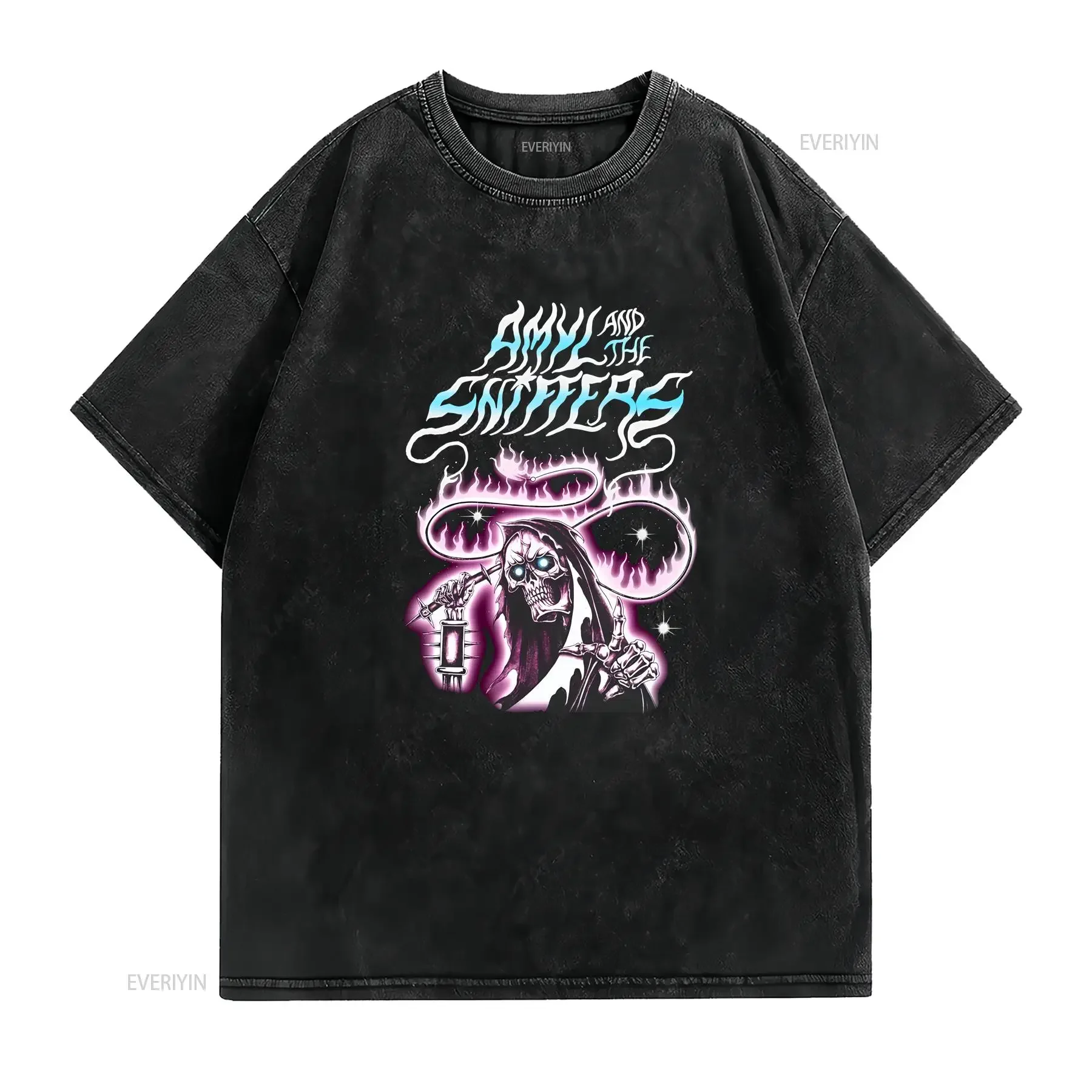 Amyl and The Sniffers Reaper T shirt Black All Sizes vintage Washed Slightly streetwear Stylish fashion homme graphic