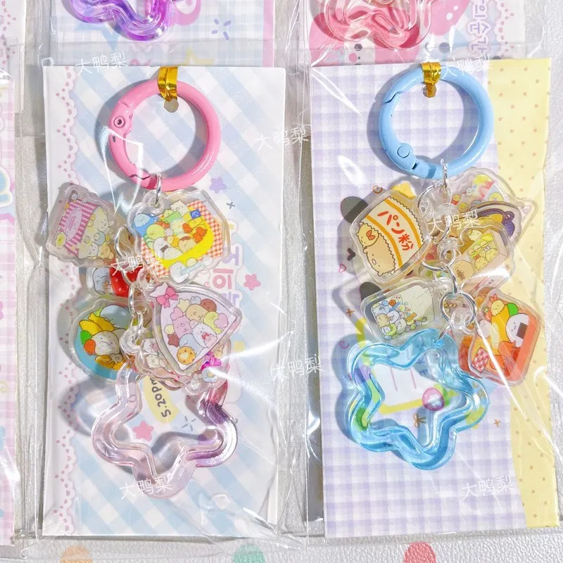 Kawaii Acrylic Charm Cluster 3pcs Random Grape Strand Pendant Round Animal Friends Bag Strap Sweet Dessert Print Keychain