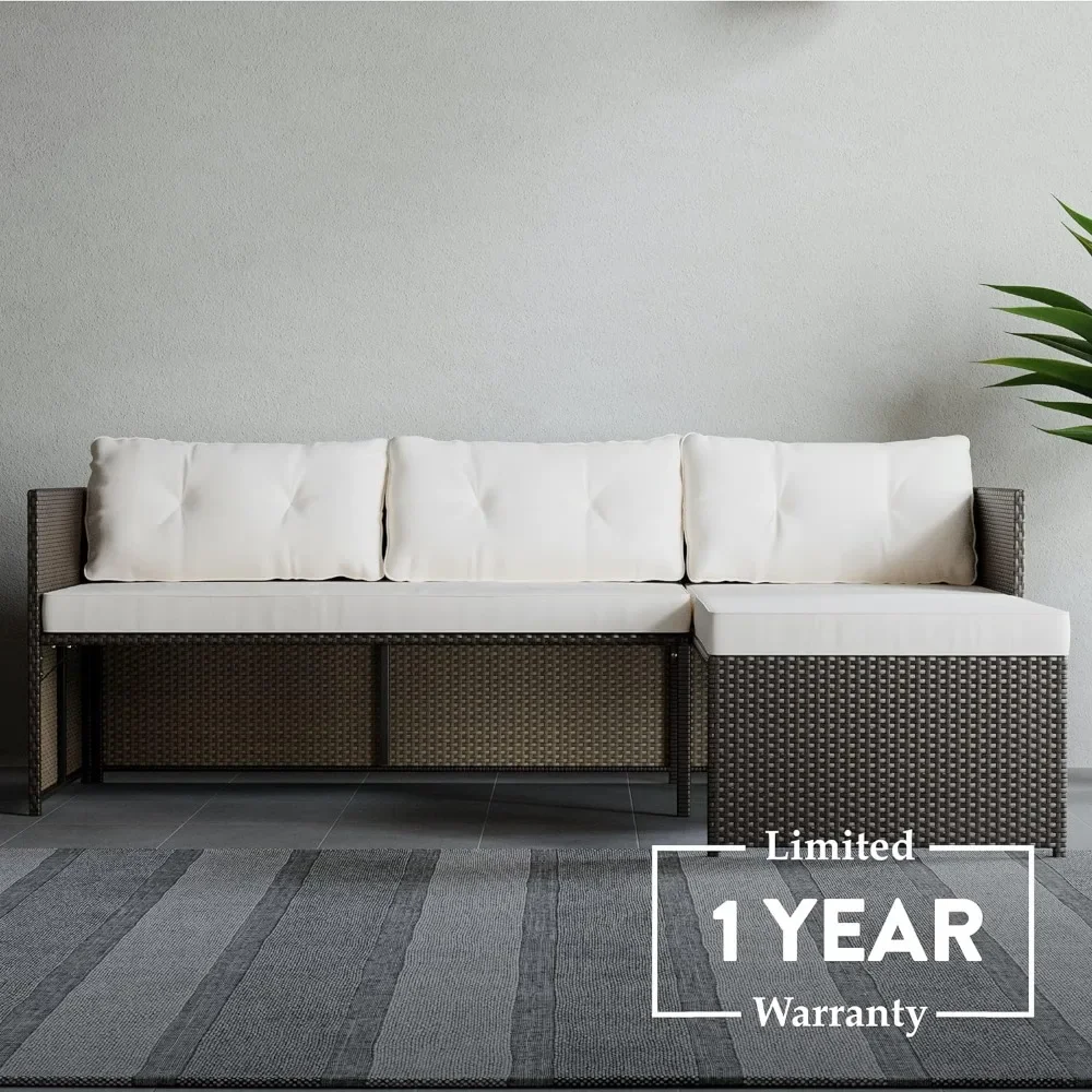 Sofá exterior da L-forma somente, Rattan marrom e mobília do Rattan do creme