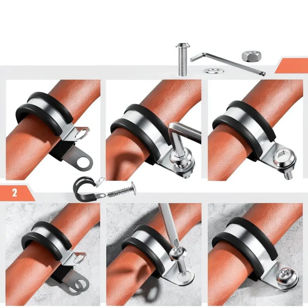 Stainless Steel Cable Clamp Rubber Cushioned Pipe Mounting Hardware Fixation Tool For Wire Hose Management Durable Support