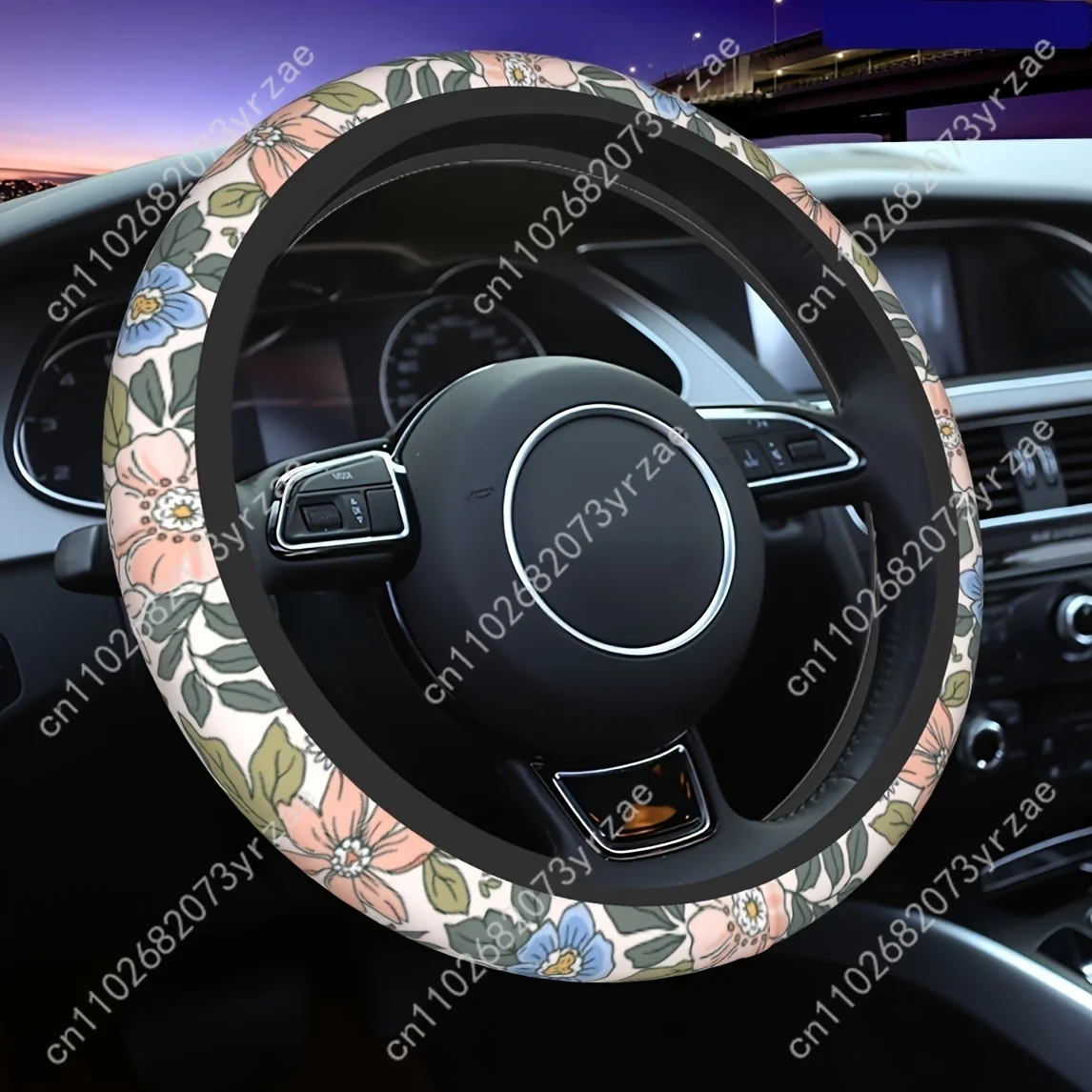 

Beauty Flowers Car Steering Wheels Cover Universal Type Environmental Friendly Comfort Non-slip Breathable Steering Wheel Wrap