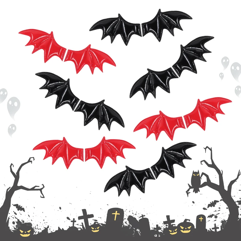 10 Pairs Bat Wings Halloween Accessories Gift Leather Fabric Wings Patches For DIY Hair Clip Costume Kawaii Resin Art Decoration