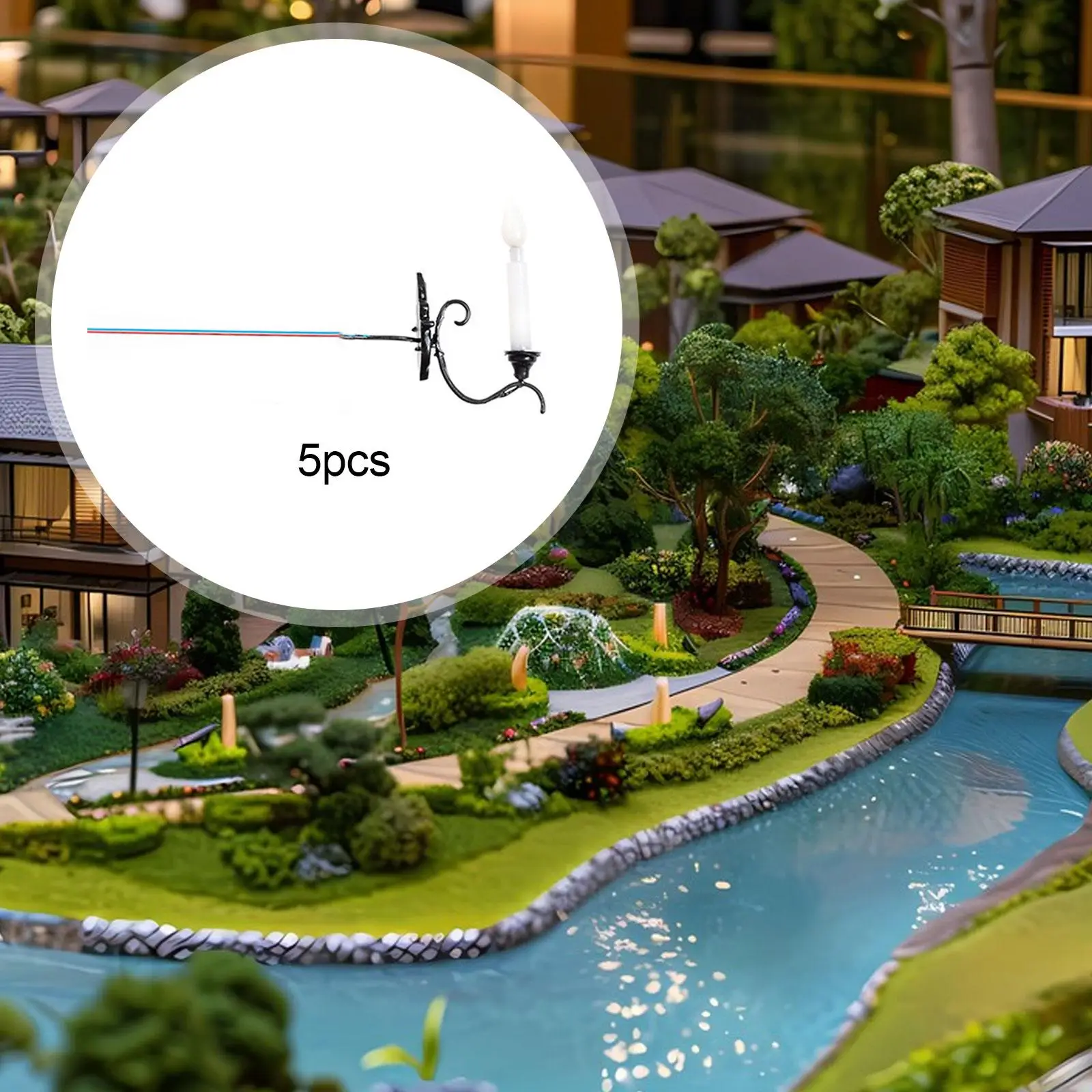 5x Lampa Ścienna w Skali 1:87 Diorama Bajkowy Ogród Akcesoria Domek dla Lalek LED Lampki Ścienne Miniaturowe Lampy Uliczne Oświetlenie Krajobrazu Ogrodowego