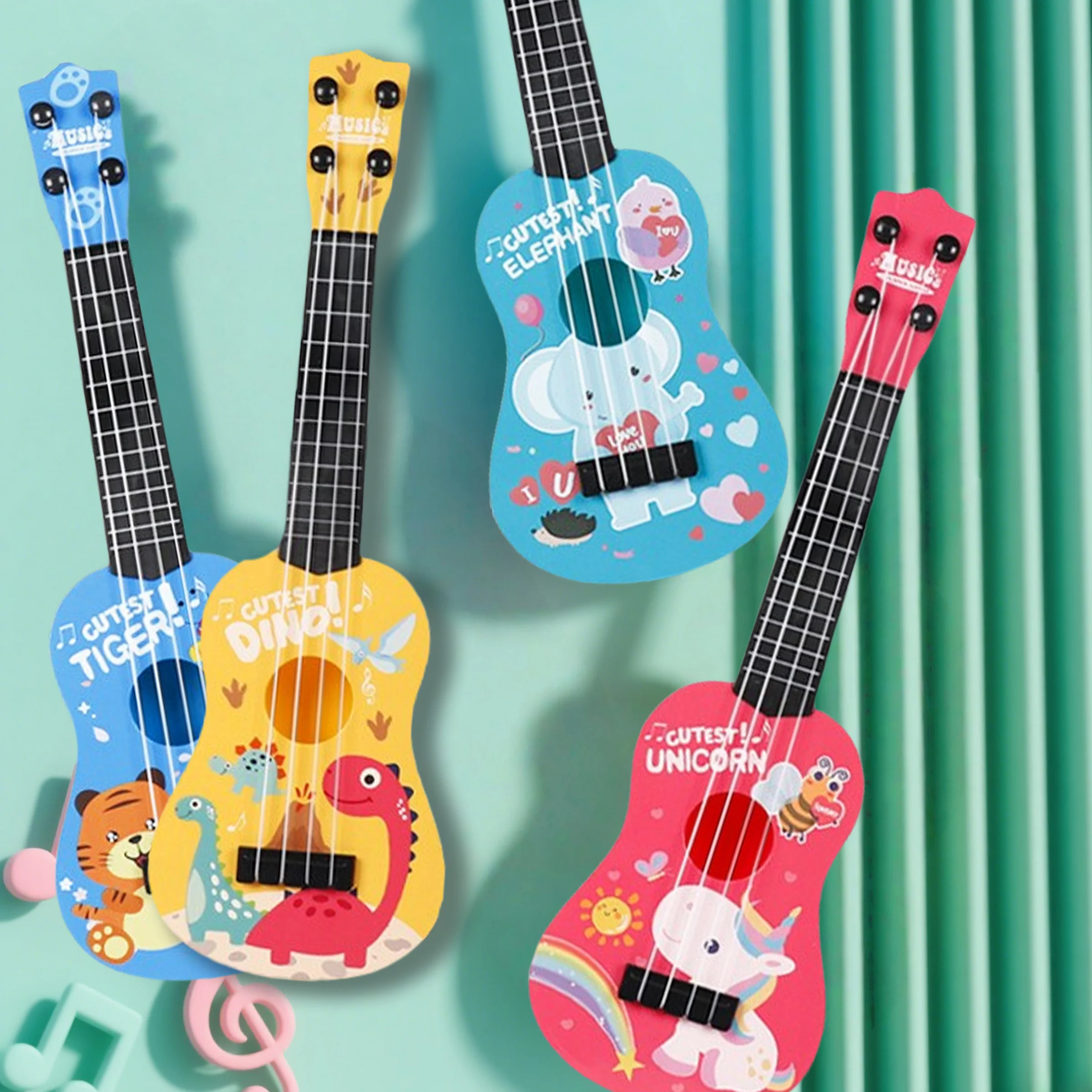 لعبة جيتار القيثارة الممتعة للأطفال، ضبط لطيف مكون من 4 أوتار، لعبة تعليمية مضيئة قابلة للعب، مناسبة لهدايا أعياد الميلاد والعطلات للأولاد والبنات