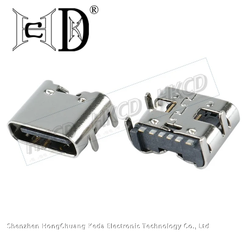 5pcs 6 Pin SMT Socket Connector Micro USB Type C 3.1 Female Placement SMD DIP For PCB Design DIY High Current Charging