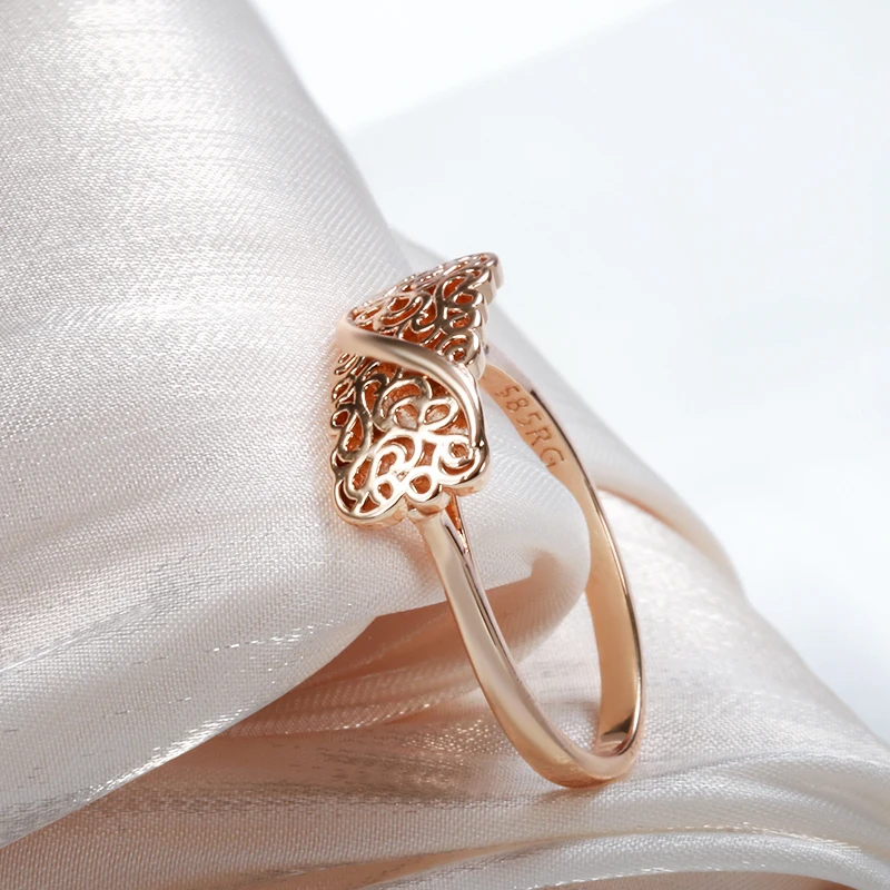 Kinel Hot 585 Rose Gold Color Boho Ring Fashion Ethnic Flower Ring for Women Elegant Vintage Wedding Daily Jewelry Gift