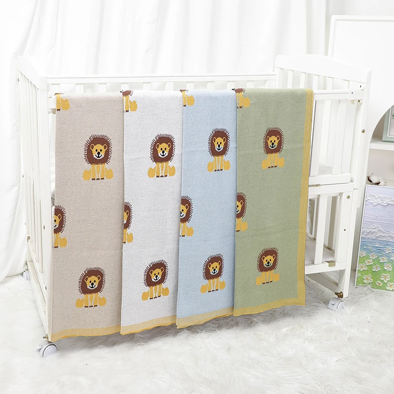 Infant Baby Blankets Cotton Knitted Newborn Girls Boy Bedding Quilt Cute Lions 100*80CM Stroller Swaddling Super Soft Sleep Warp