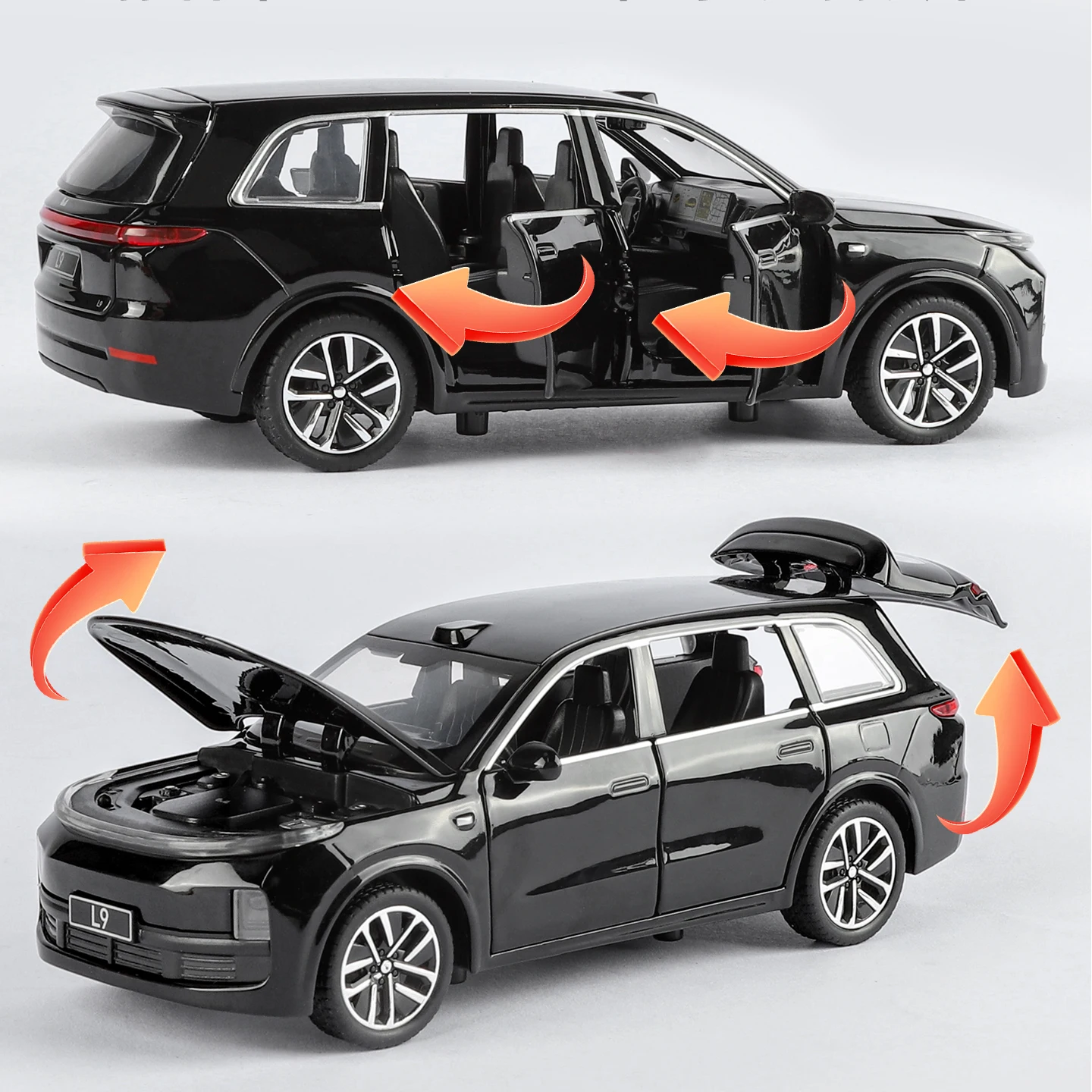 Modelo de carro em liga metálica Li Auto L9 32 Escala Diecast modelo de carro com som e luz puxar para trás meninos presente brinquedo de ornamentos colecionáveis