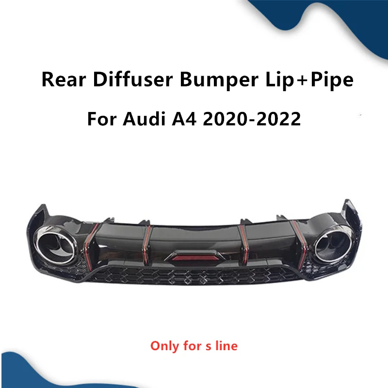 

Черный диффузор, задний бампер для Audi A4 S Line 2020 2021 2022, обновление RS4, сотовый стиль, диффузный с наконечниками для труб