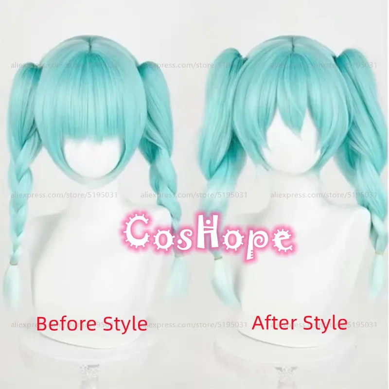 Miku Cosplay Bunny Wig 45cm Pre Braided Wig With Double Ponytails Cyan Gradient Wig Cosplay Anime Heat Resistant Synthetic Wigs