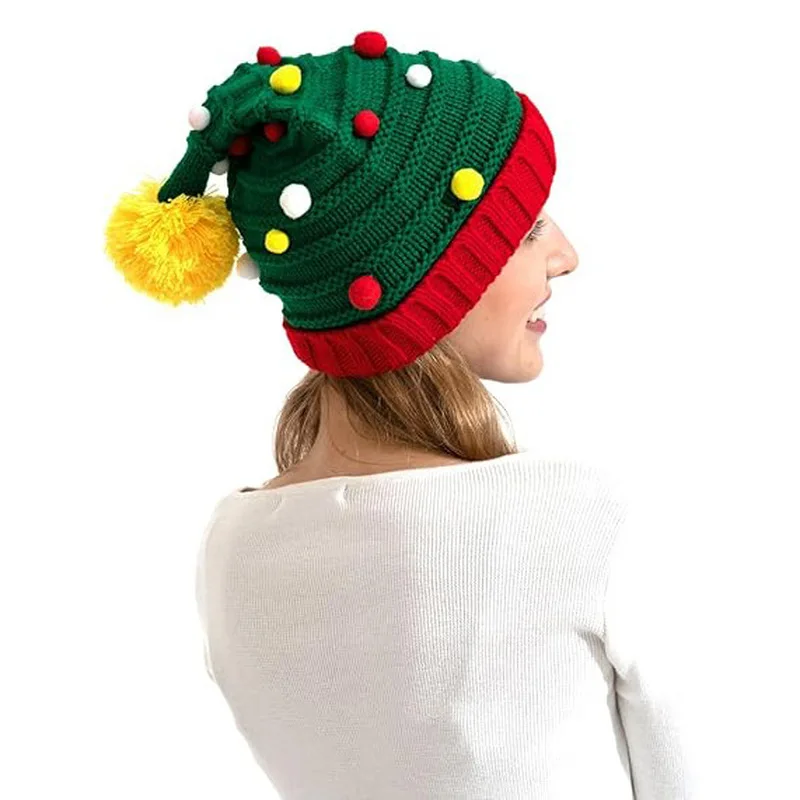 Colorful Ball Christmas Knit Hat Cross-border Santa Claus decorative hat Winter wool holiday hat