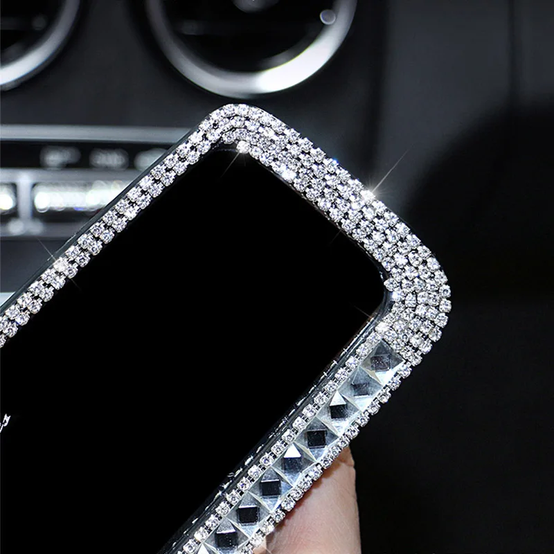 Bling Crystal Frame Rearview Mirror Auto Pretty Decoration Girly Car Accessories Interior Woman High Definition Rear View Mirror