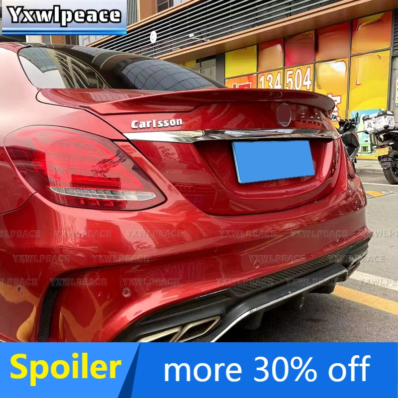 For Mercedes W205 4Door Spoiler 2015-2019 C180 C200 Carlson Style ABS Glossy Black and Carbon Fiber Look Rear Trunk Lip Spoiler