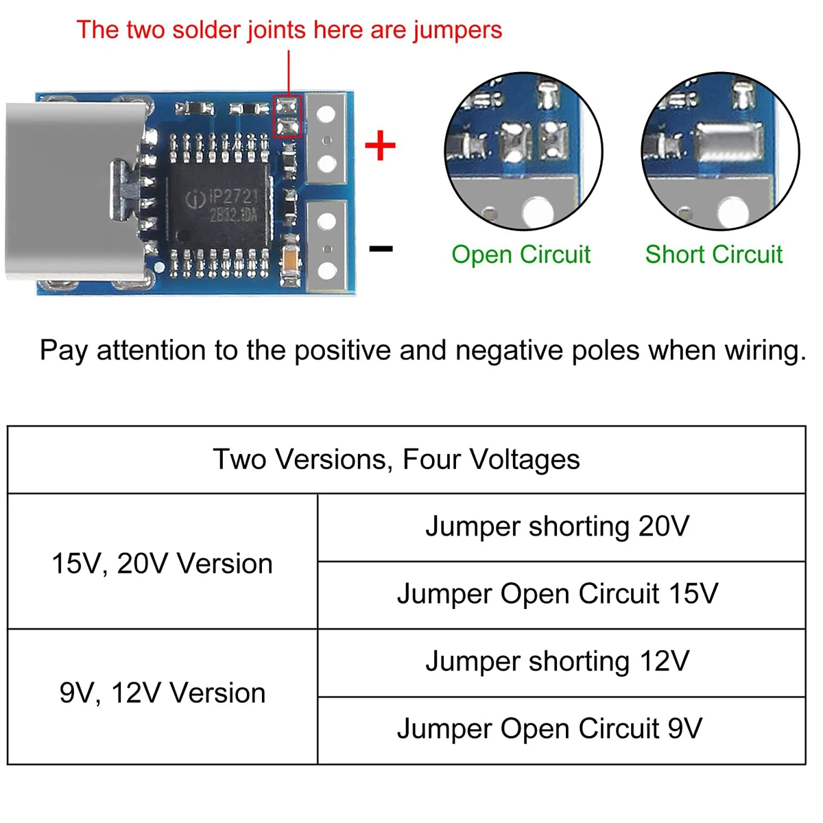 PDC004-PD PD Decoy Module, USB-C PD 9V 12V 15V 20V DC Fixed Voltage Power Trigger Module 5A Type-C Female Input for Notebook