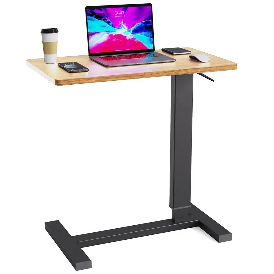 

Overbed Bedside Table with Wheels, Hospital Bed Table for Home Rolling Laptop Table, Pneumatic Mobile Standing Desk, Maple