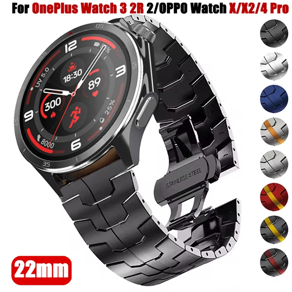 Pulseira de aço stianless de luxo para oneplus watch 3 2r 2 metal 22mm pulseira de substituição para oppo watch x2 x 4pro/oneplus 46mm pulseira