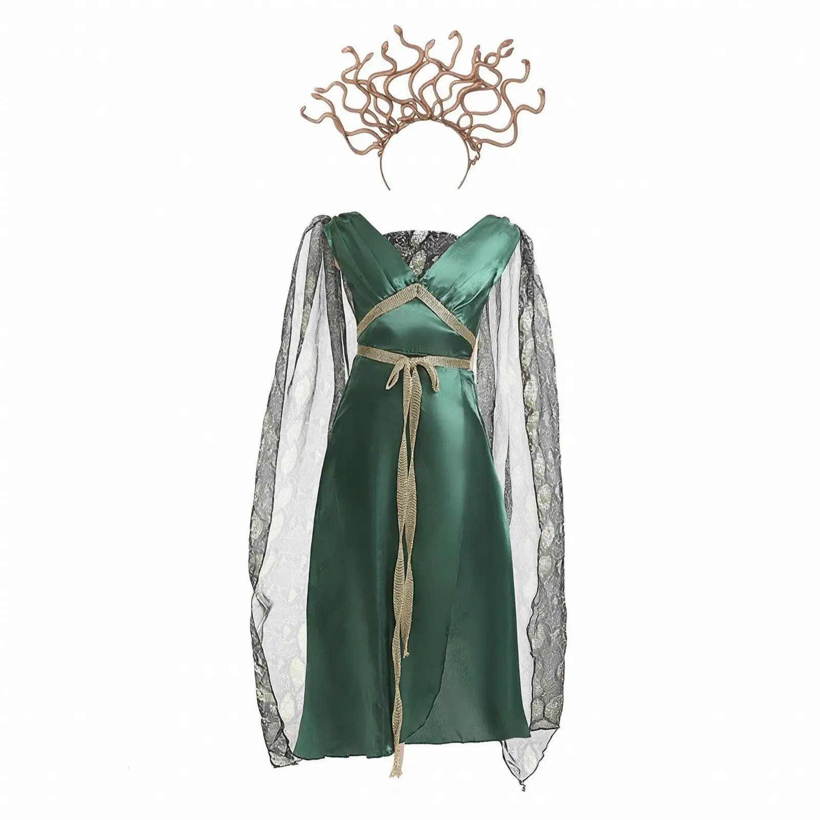 Gorgon Costume with Headpiece Shimmer Dress with Headpiece Ankle-Length