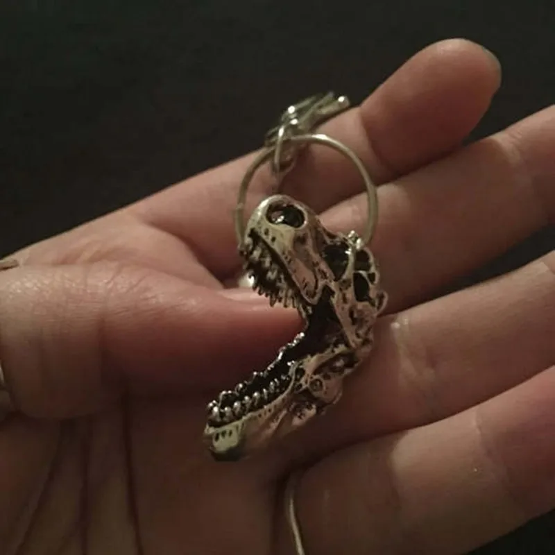 Dinosaur Skull Keychain Tyrannosaurus Rex Cyberpunk Goth Animal Teeth Skeleton Cranium Gothic Jewelry