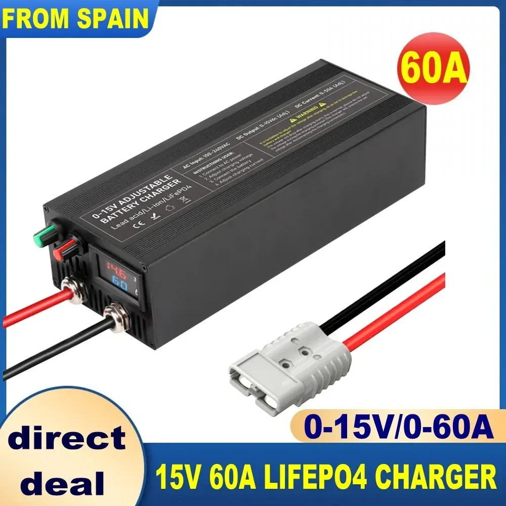 100A 60a 85A 12v Smart Battery Charger 30A 20A Fast Charger  with Adjustable Current 100V-240V for Lifepo4  Lithium Battery