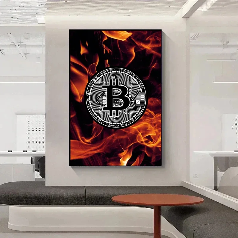 Neon Golden Bitcoin Poster Abstract Crypto Currency Canvas Painting Wall Art Pictures Modern Living Room Home Decor