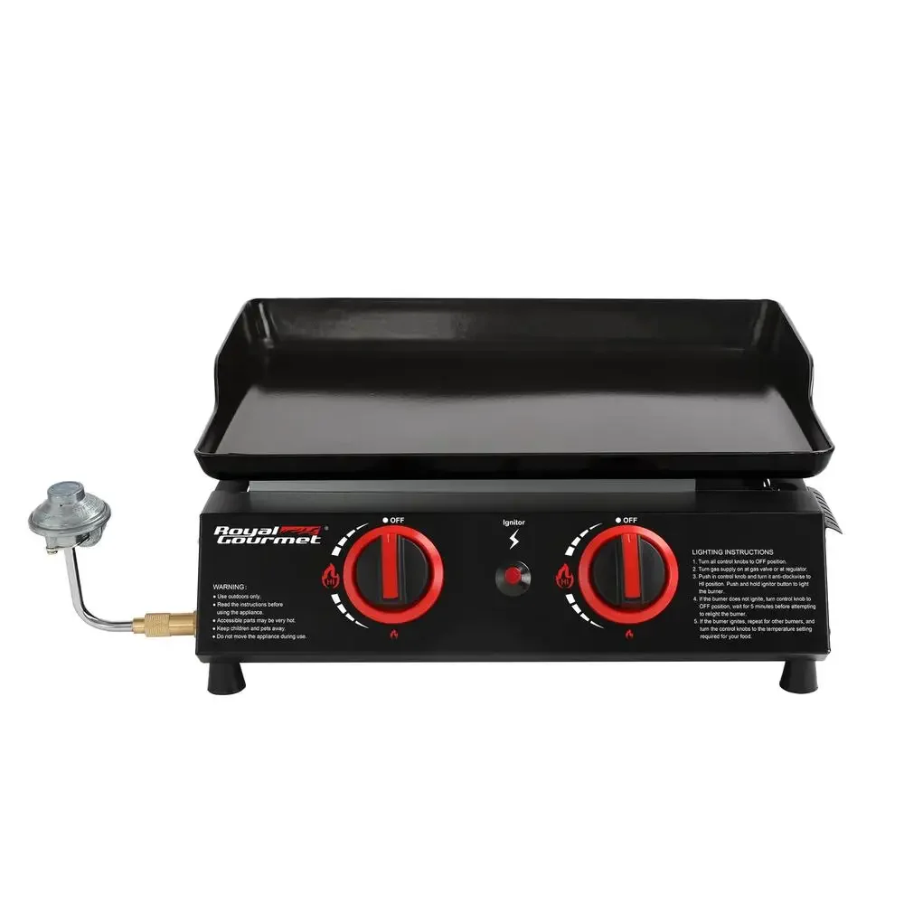 Compact 2-Burner Gas Grill Griddle-Portable 18