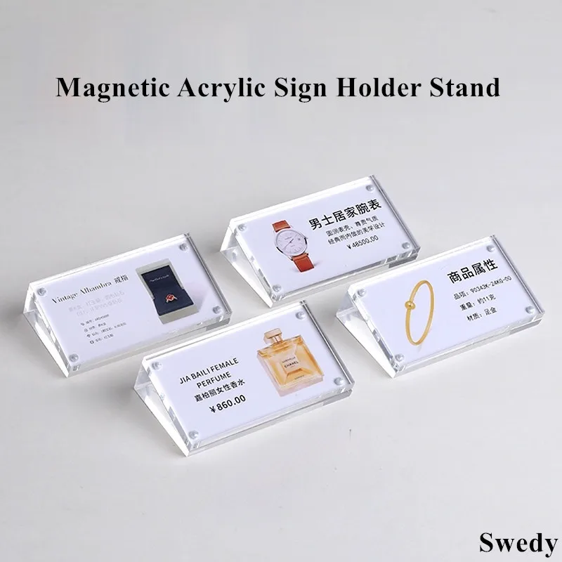 70x40mm Slant Back Magnetic Acrylic Sign Holder Display Stand Products Name Card Holder Menu Flyer Price Label Card Holder Tags