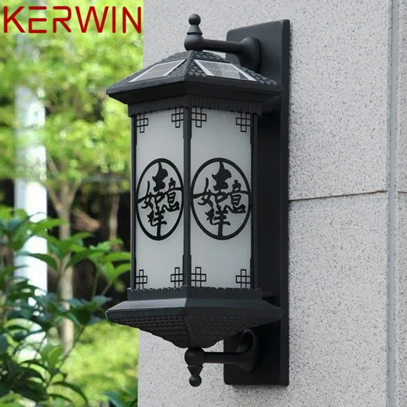 KERWIN Outdoor Solar Wall Lamp Creativity Chinese Style Black Sconce Light LED Waterproof IP65 for Home Balcony Courtyard