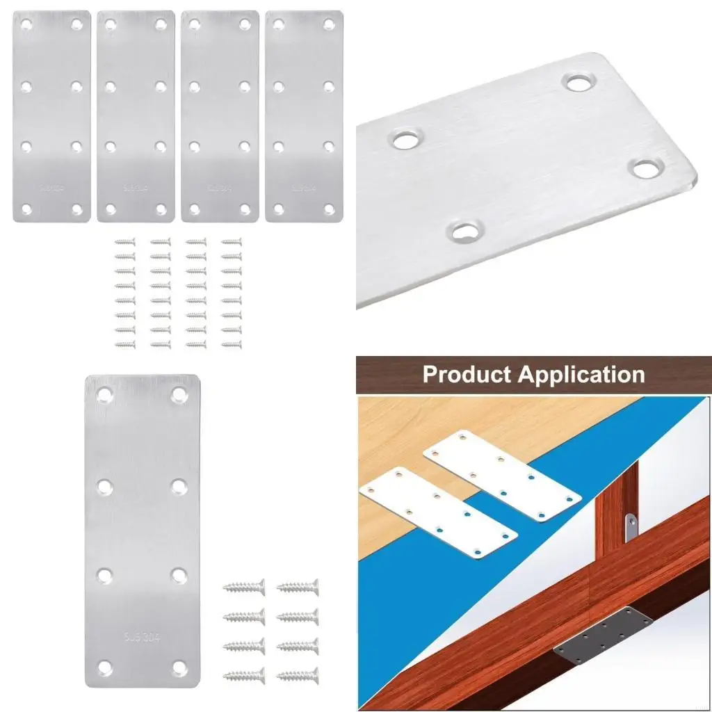 4Pcs Flat Mending Plate Bracket Connectors Repair Joining Fixing Bracket Metal Straight Brace for Wood Furniture