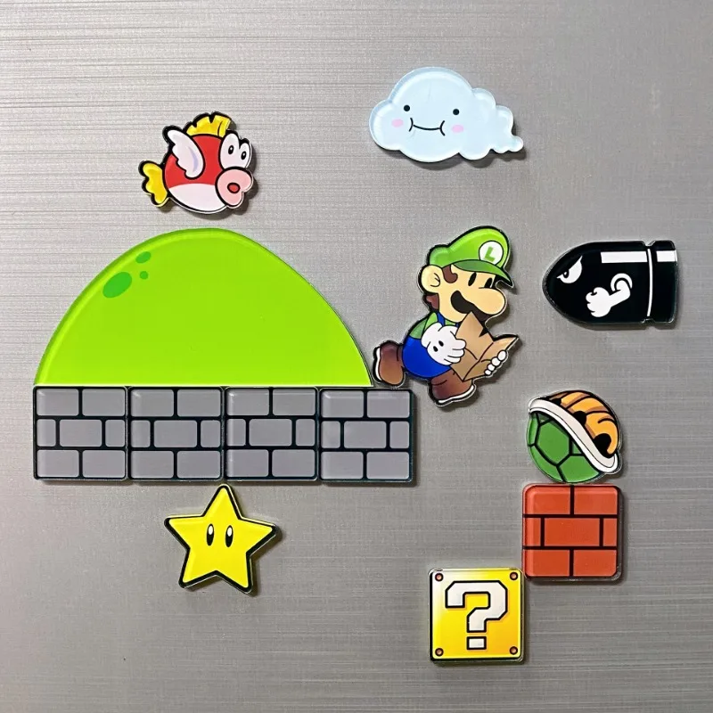 Super Mario Bros Fridge Magnets Anime Message Board Reminder Cartoon Cute Decoration Acrylic Refrigerator Magnetic Stickers Toys