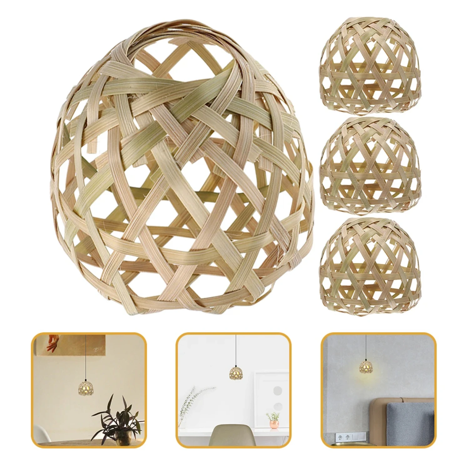 

New 4 Pcs Bamboo Lampshade Woven Light Cover Rattan Weaving Pendant Decor Lamp Bamboo Pendant Light Lampshade Decorative