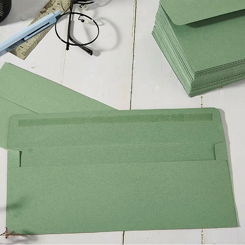 Envelope 50pcs Grass Green Autohesion Kraft Paper 241x105mm  Business Postcard Giftbox Packaging Envelopes Wedding Invitations