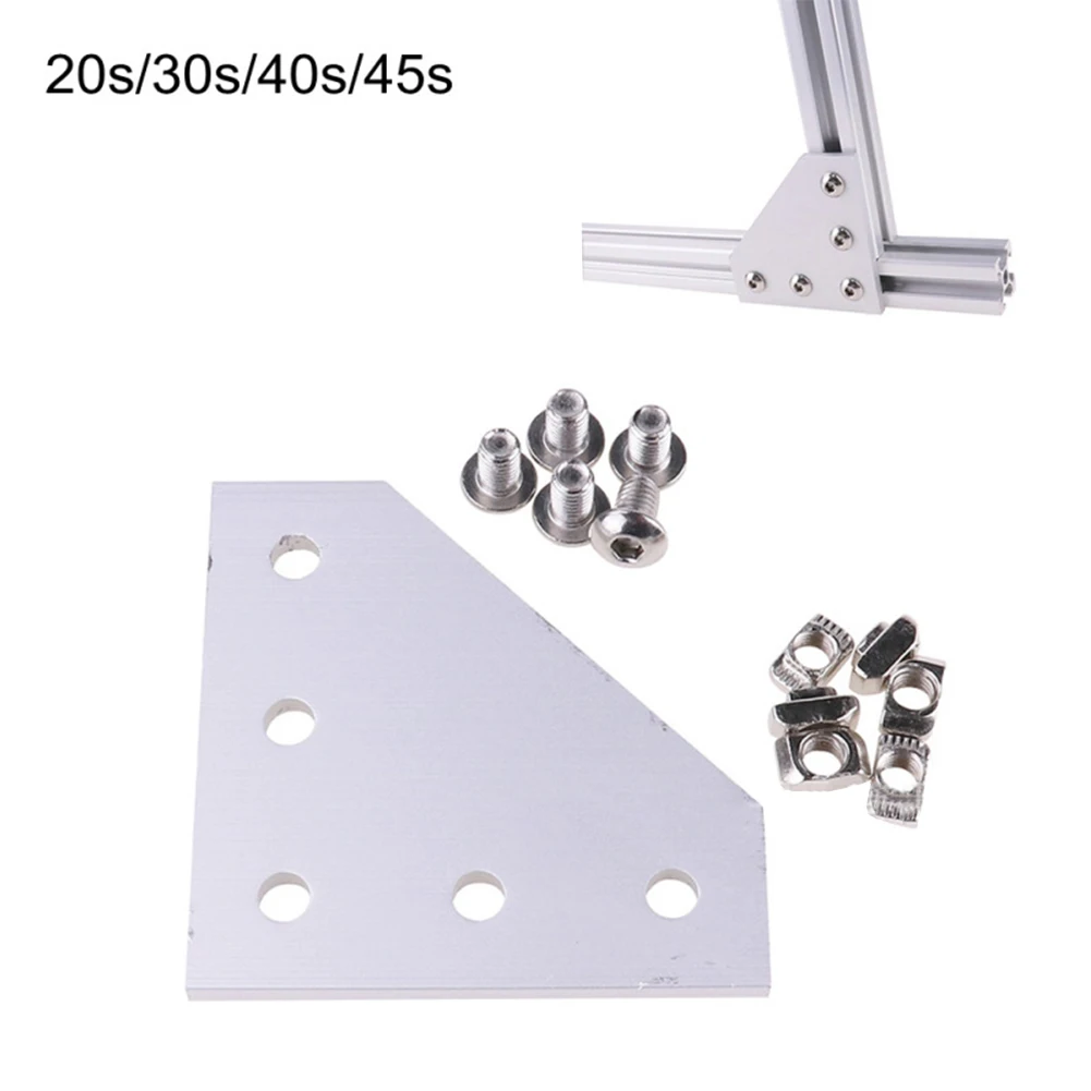 Precision Engineering 2020 Aluminium L shaped Corner Mounting Connection Plate with M5 Nuts and Screws Pack of 4