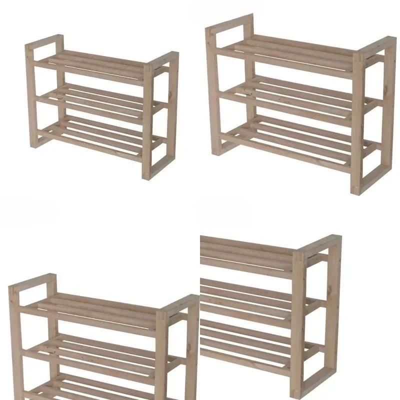 Natural Wood 3 Tier Shoe Rack Open Storage Shelf for Home Entrance Multi Functional Organizer