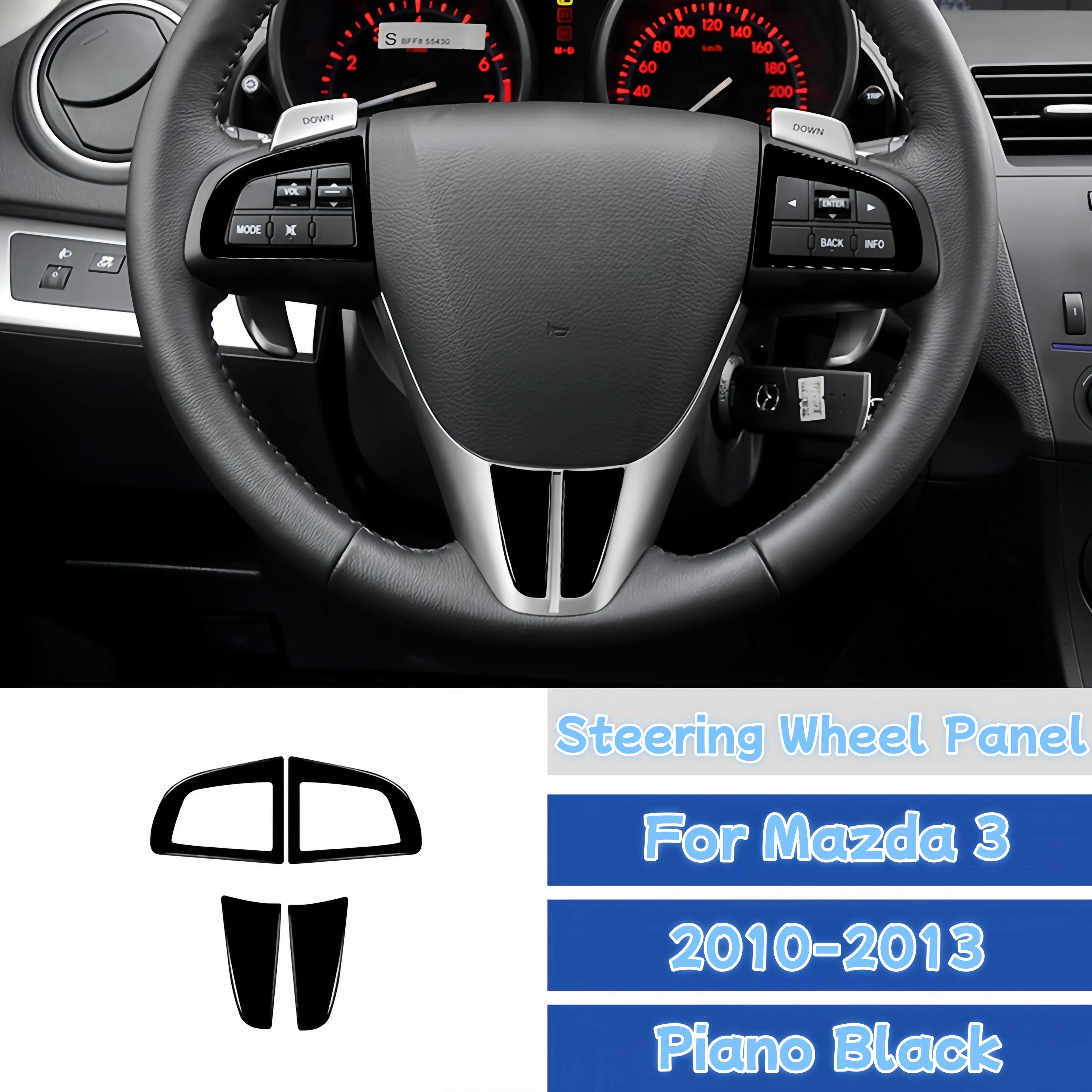 

For Mazda 3 Axela 2010-2013 Piano Black Interior Car Steering Wheel Button Frame Trim Cover Decoration Sticker Auto Zubehör