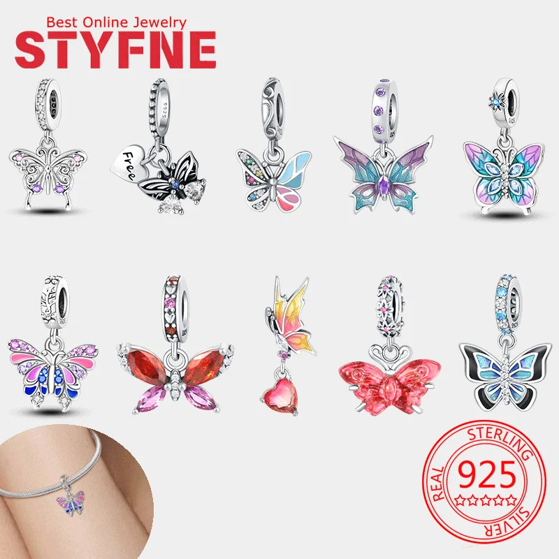 

Charms 925 Silver Red Butterfly Color Butterfly Beads Pendant Fit Diy Original Bracelet Necklace Jewelry Making Birthday Gift
