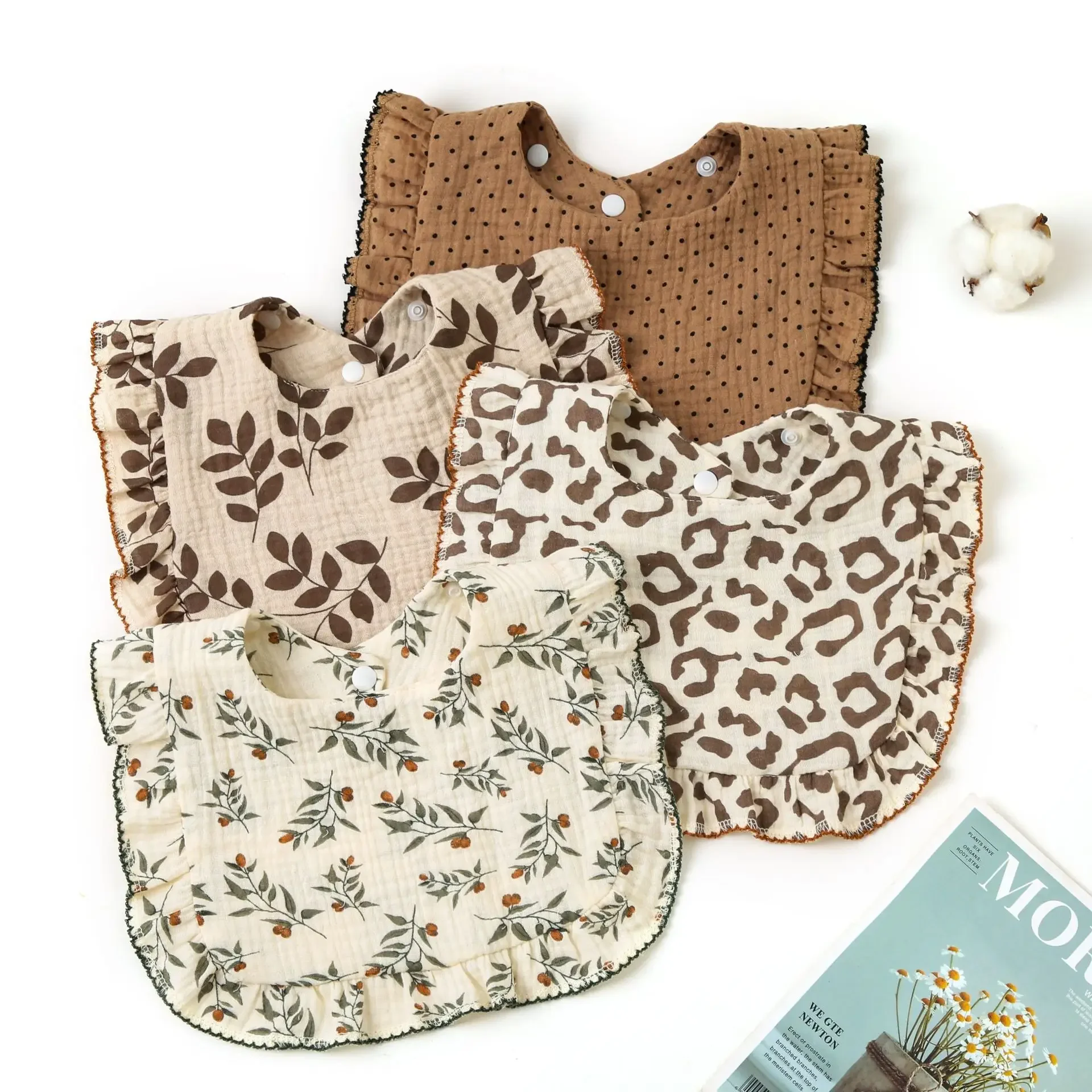 Cotton Baby Bib Infant Muslin Burp Cloths Girls Feeding Bibs Drool Saliva Towel Toddler Ruffle Floral Bib Babies Accessories
