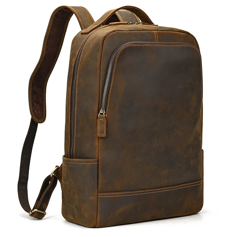 

Vintage Crazy Horse Leather Backpack For Men Travelling Genuine Bagpacks Cowhide School Laptop for Man