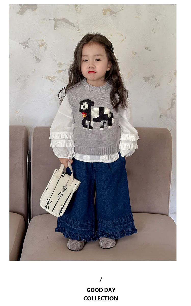 Girl Shirts 2024 Autumn New Korean Casual Loose Girl\'s Blouse Fashion Kids White Ruffle Loose Top Pullovers