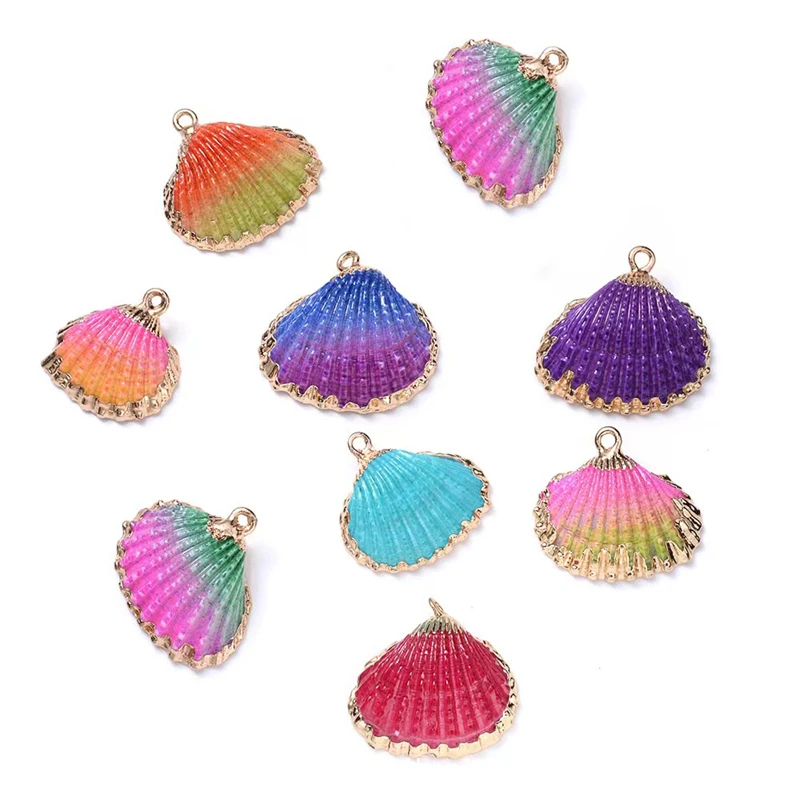 Electroplated Gold Edge Seashell Single Hanging Thread, Natural Colorful Spiral Seashell, Jewelry Accessories, Random, 2-3.5cm